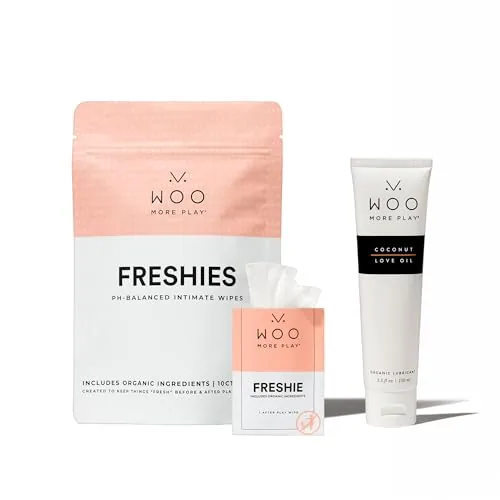 Woo More Play Love Oil + Freshies Wipes Bundle